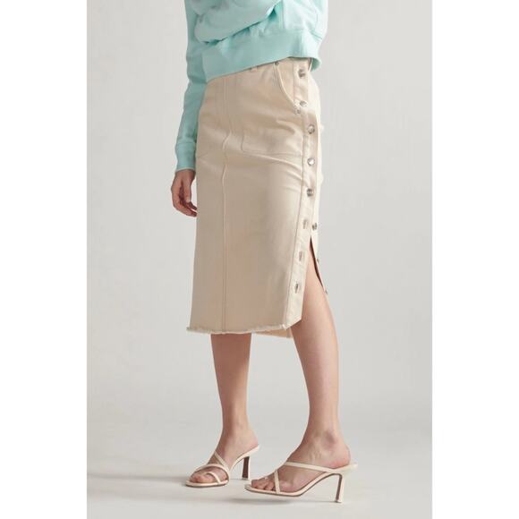 Thakoon Ecru Denim Side Button Closure Midi Skirt Women’s Size 0 NWT - Picture 2 of 14